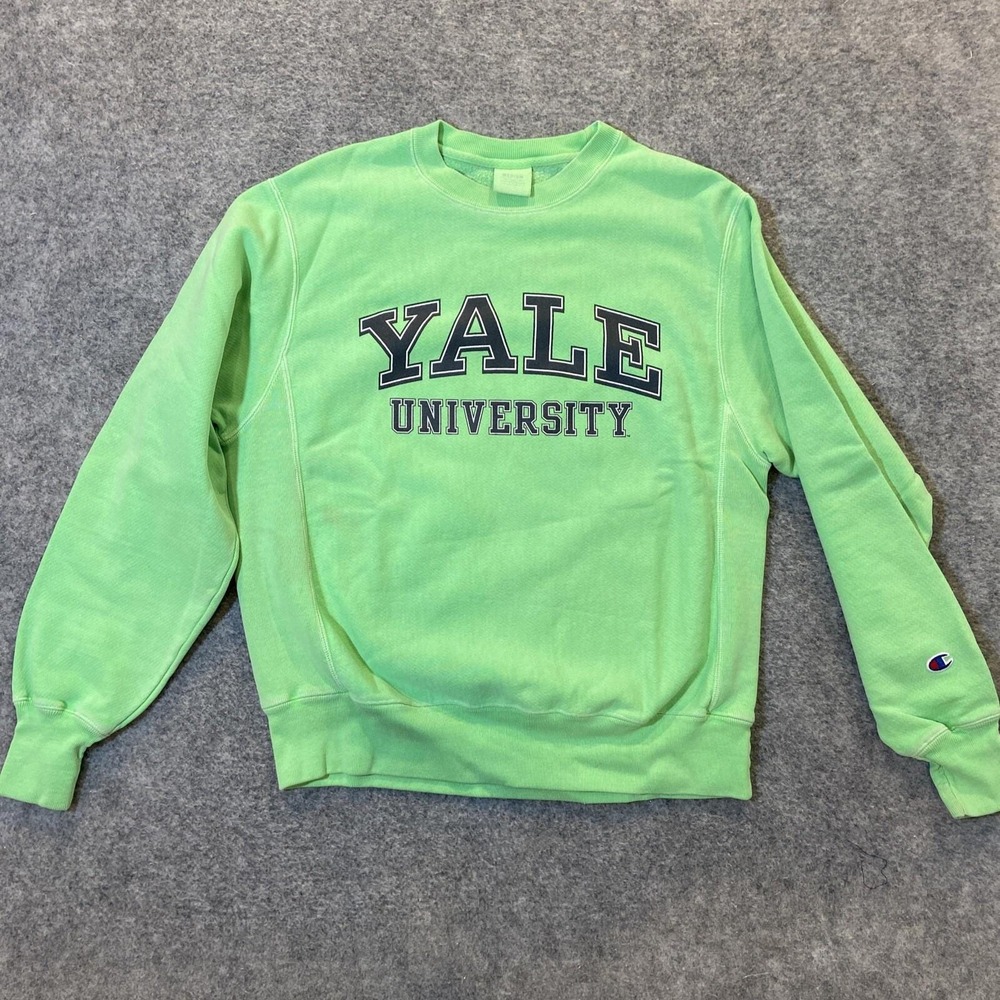 Vintage 90's Yale University Champion Reverse Weave Sweater Size M Lime Green - Picture 1 of 11